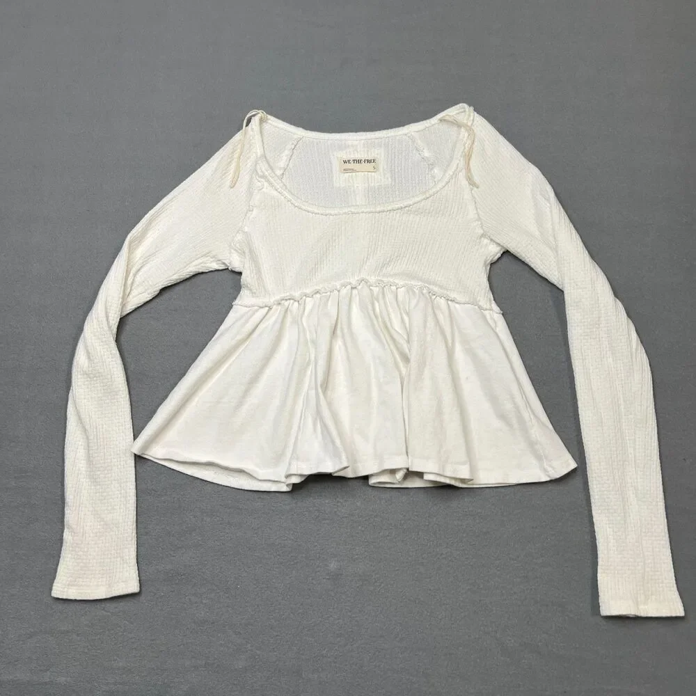 Free People We The Free Found Your Babydoll Top Women's S White Thermal Pullover